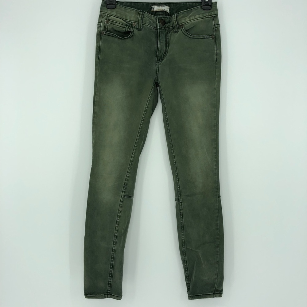 Free People green sueded sateen zipper back skinny jeans, 00/24 - Picture 5 of 16